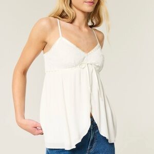 NWT Hollister Crinkle Shine Flyaway Babydoll White tank top sz XL